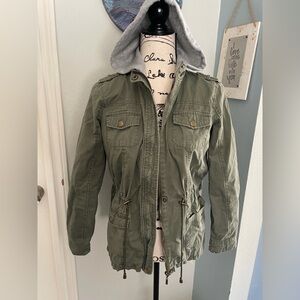 Outer Edge Olive Utility Anorak Jacket with Sweater Hood-Junior Girl Size Small
